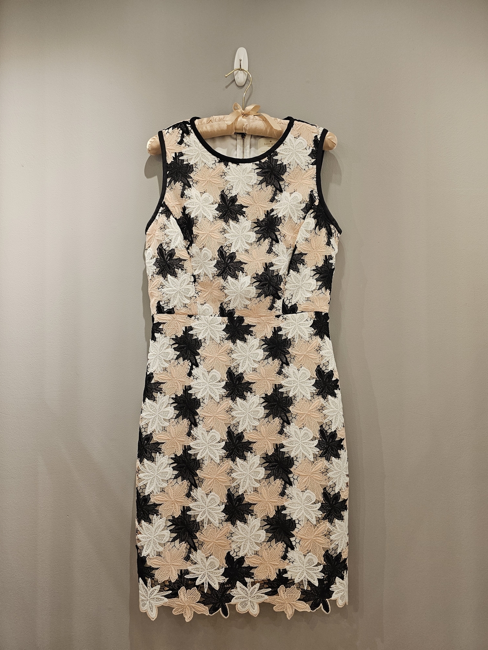 Kate Spade Peach, Black & White Floral Lace Midi Dress